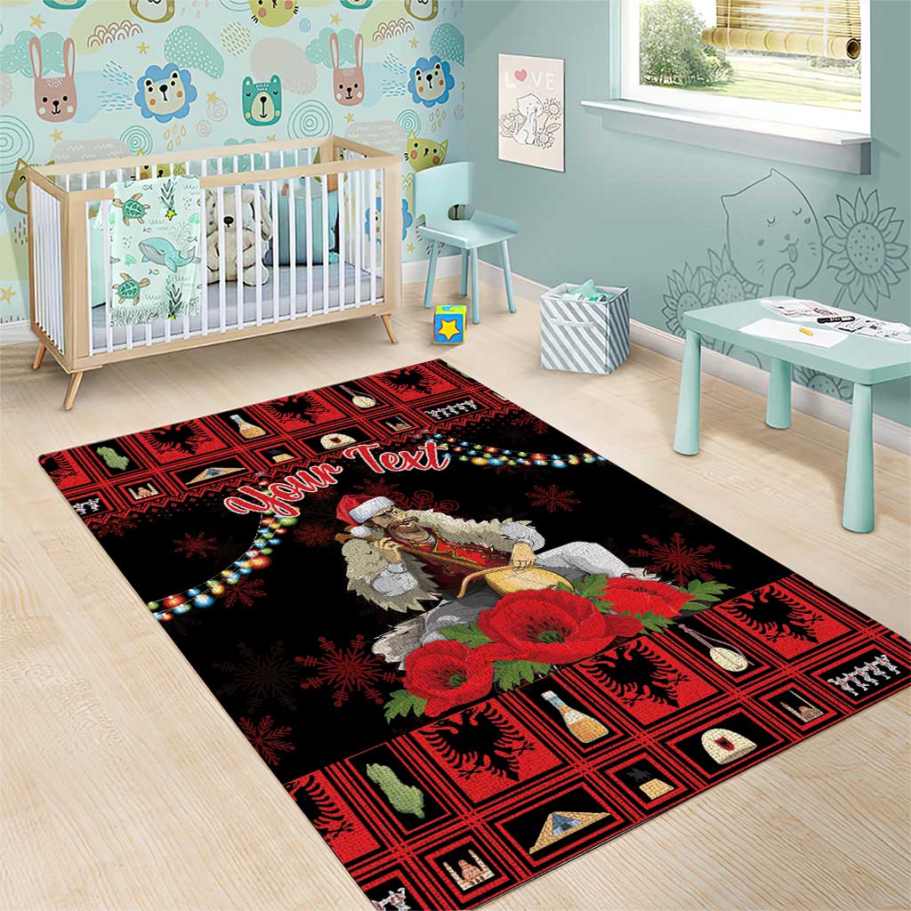 Personalized Albania Christmas Area Rug Albanian Man Playing Lahuta With Red Poppy - Wonder Print Shop