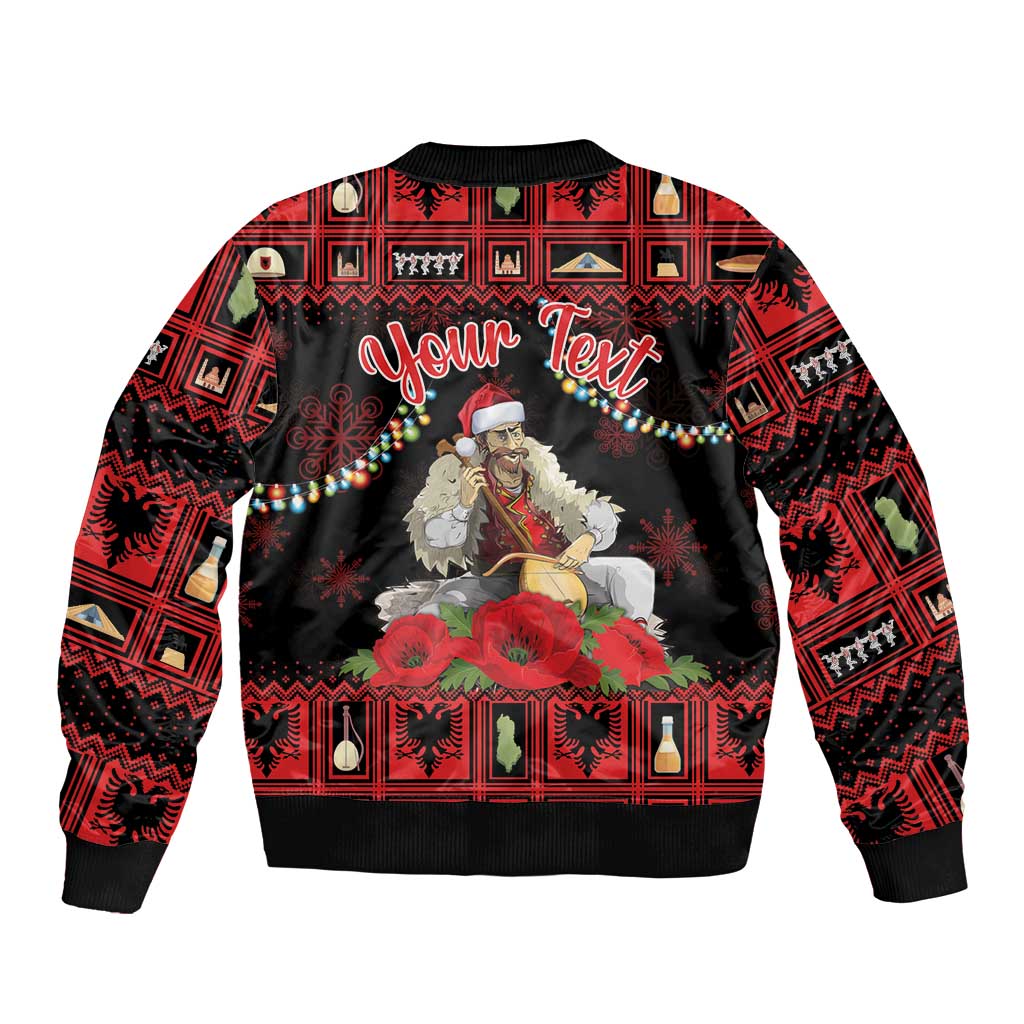 Personalized Albania Christmas Bomber Jacket Albanian Man Playing Lahuta With Red Poppy - Wonder Print Shop