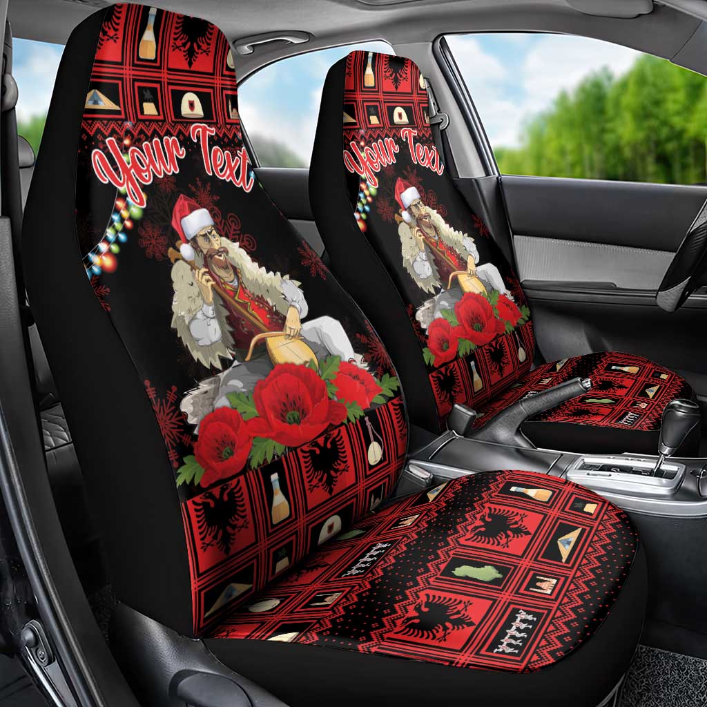 Personalized Albania Christmas Car Seat Cover Albanian Man Playing Lahuta With Red Poppy - Wonder Print Shop