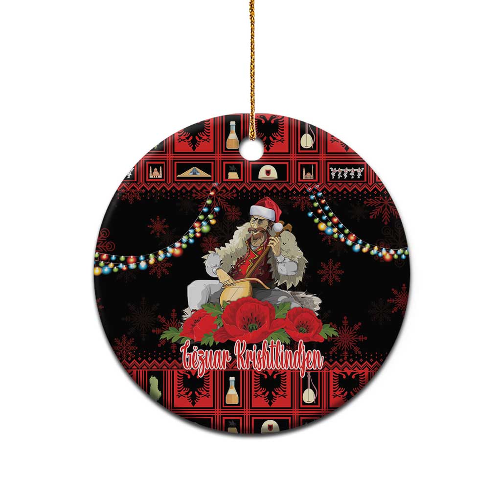 Personalized Albania Christmas Ceramic Ornament Albanian Man Playing Lahuta With Red Poppy - Wonder Print Shop