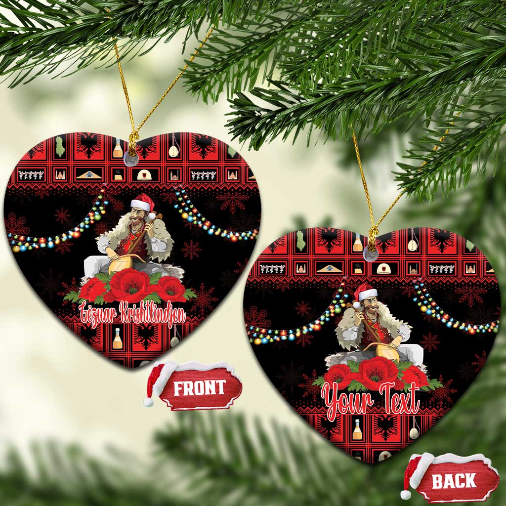 Personalized Albania Christmas Ceramic Ornament Albanian Man Playing Lahuta With Red Poppy - Wonder Print Shop