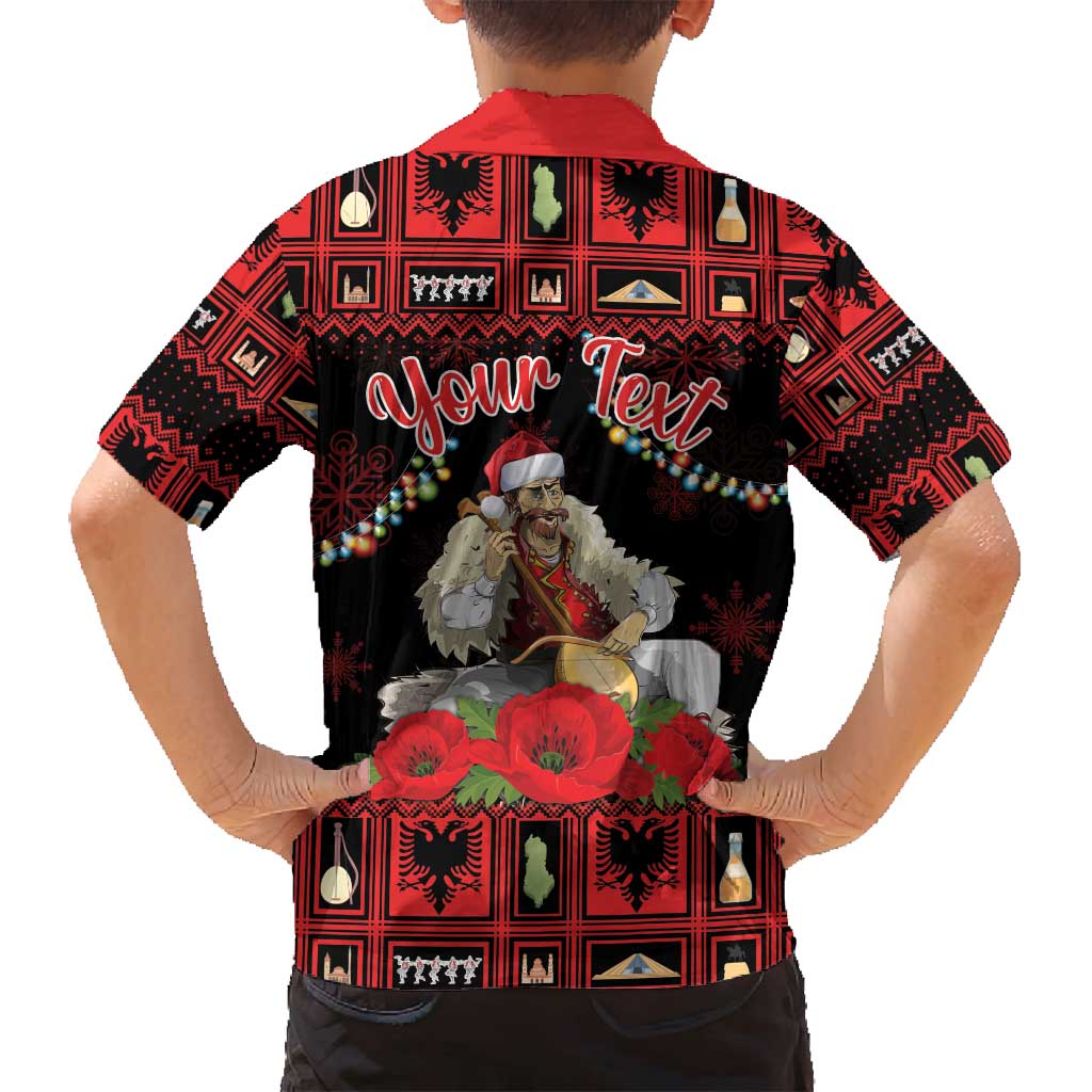 Personalized Albania Christmas Family Matching Long Sleeve Bodycon Dress and Hawaiian Shirt Albanian Man Playing Lahuta With Red Poppy - Wonder Print Shop