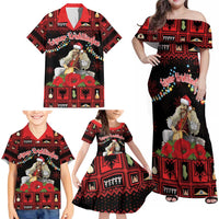 Personalized Albania Christmas Family Matching Off Shoulder Maxi Dress and Hawaiian Shirt Albanian Man Playing Lahuta With Red Poppy - Wonder Print Shop