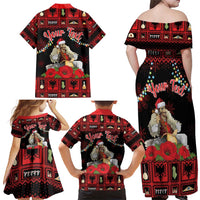 Personalized Albania Christmas Family Matching Off Shoulder Maxi Dress and Hawaiian Shirt Albanian Man Playing Lahuta With Red Poppy - Wonder Print Shop