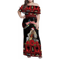 Personalized Albania Christmas Family Matching Off Shoulder Maxi Dress and Hawaiian Shirt Albanian Man Playing Lahuta With Red Poppy - Wonder Print Shop