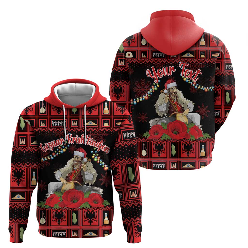 Personalized Albania Christmas Hoodie Albanian Man Playing Lahuta With Red Poppy - Wonder Print Shop