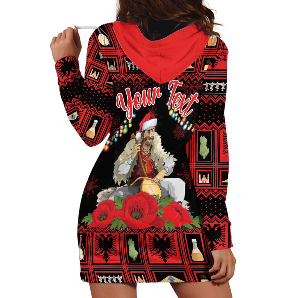 Personalized Albania Christmas Hoodie Dress Albanian Man Playing Lahuta With Red Poppy - Wonder Print Shop