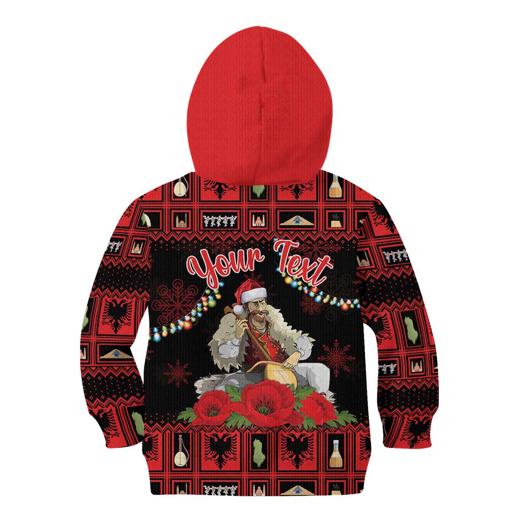 Personalized Albania Christmas Kid Hoodie Albanian Man Playing Lahuta With Red Poppy - Wonder Print Shop