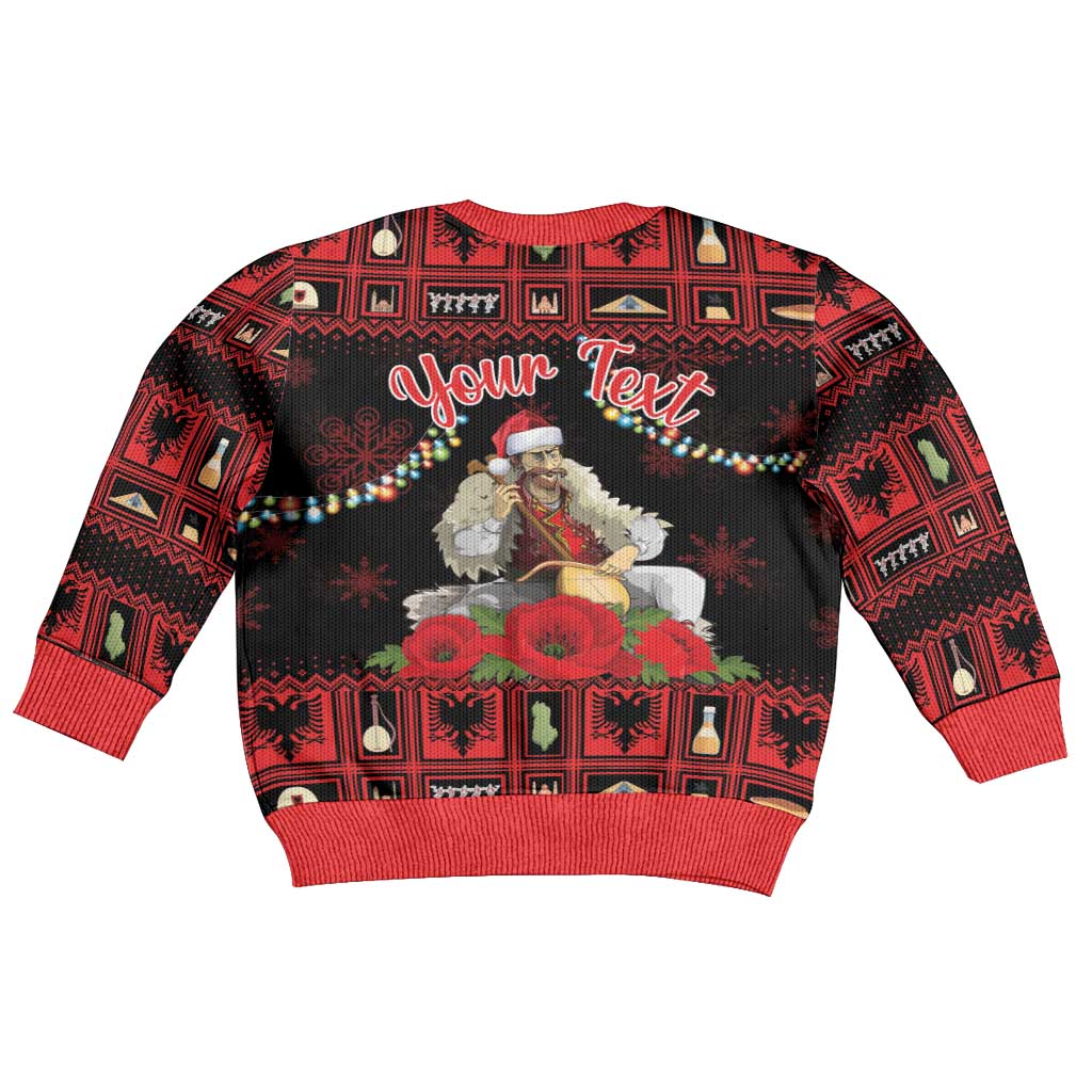 Personalized Albania Christmas Kid Ugly Christmas Sweater Albanian Man Playing Lahuta With Red Poppy - Wonder Print Shop
