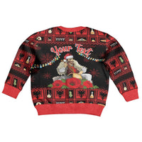 Personalized Albania Christmas Kid Ugly Christmas Sweater Albanian Man Playing Lahuta With Red Poppy - Wonder Print Shop
