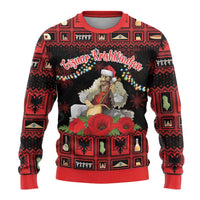 Personalized Albania Christmas Ugly Christmas Sweater Albanian Man Playing Lahuta With Red Poppy - Wonder Print Shop