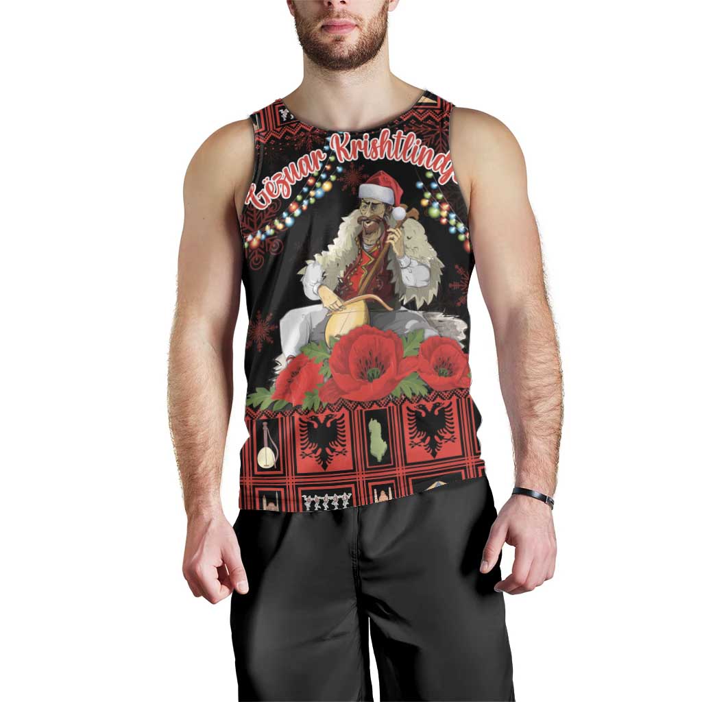 Personalized Albania Christmas Men Tank Top Albanian Man Playing Lahuta With Red Poppy - Wonder Print Shop