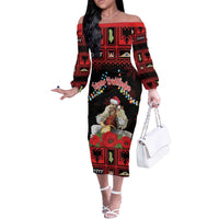 Personalized Albania Christmas Off The Shoulder Long Sleeve Dress Albanian Man Playing Lahuta With Red Poppy - Wonder Print Shop