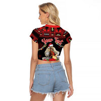 Personalized Albania Christmas Raglan Cropped T Shirt Albanian Man Playing Lahuta With Red Poppy - Wonder Print Shop