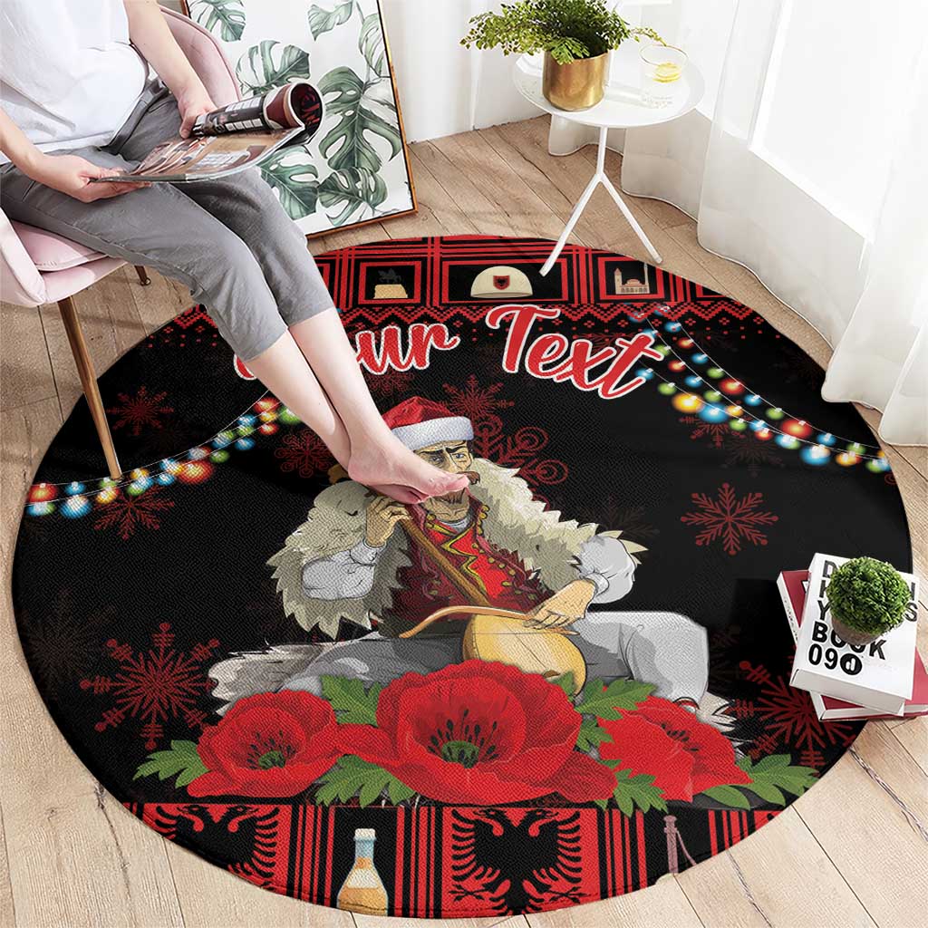Personalized Albania Christmas Round Carpet Albanian Man Playing Lahuta With Red Poppy