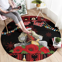Personalized Albania Christmas Round Carpet Albanian Man Playing Lahuta With Red Poppy