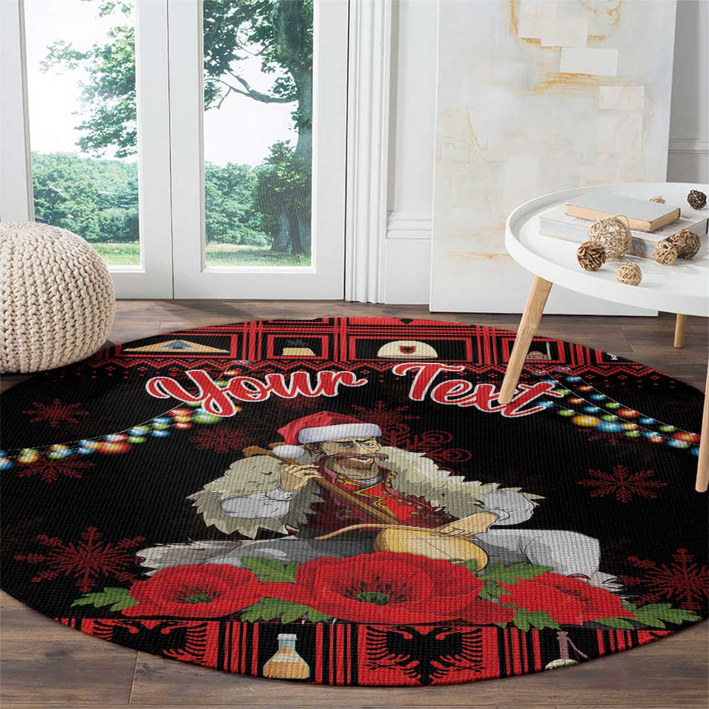 Personalized Albania Christmas Round Carpet Albanian Man Playing Lahuta With Red Poppy