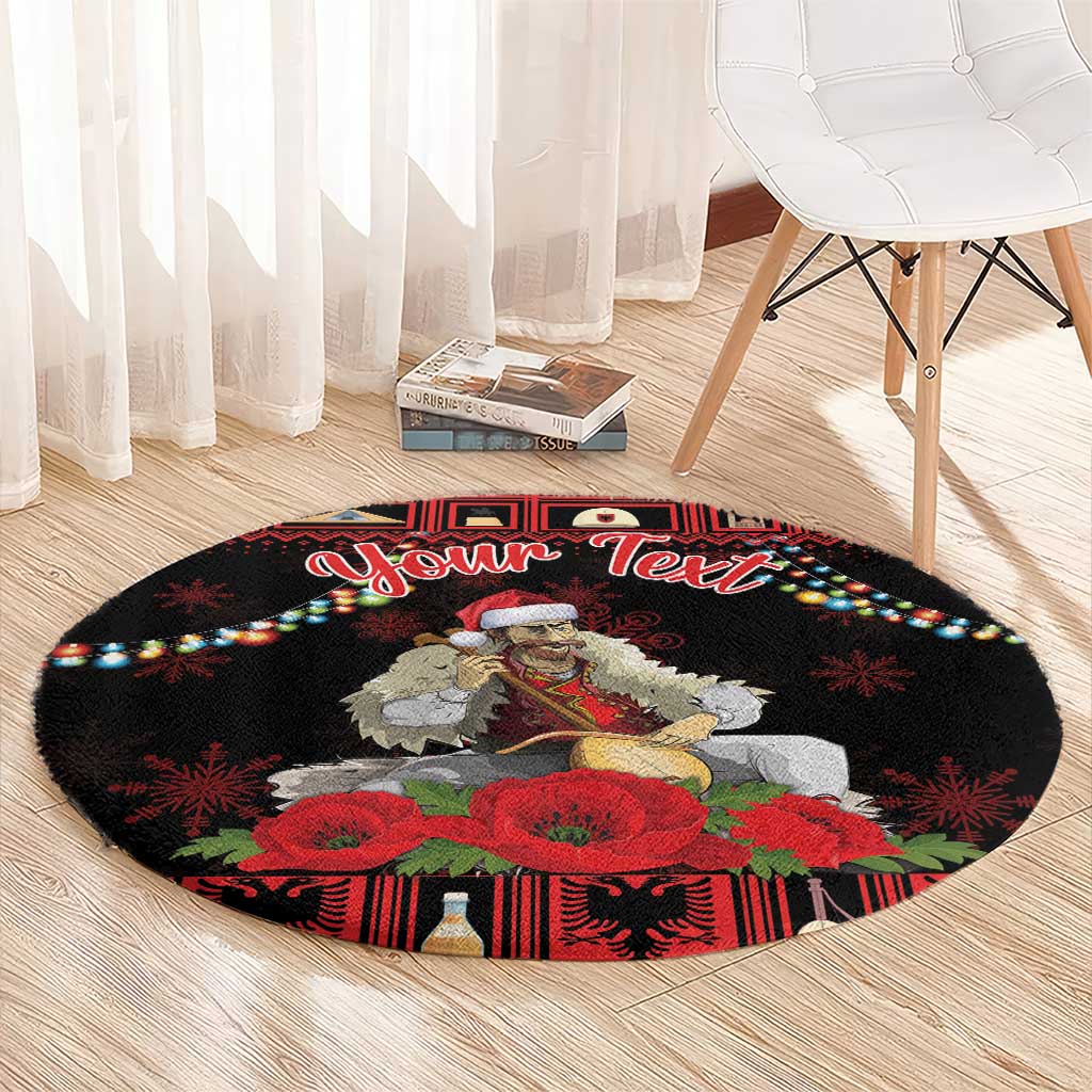 Personalized Albania Christmas Round Carpet Albanian Man Playing Lahuta With Red Poppy