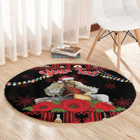 Personalized Albania Christmas Round Carpet Albanian Man Playing Lahuta With Red Poppy