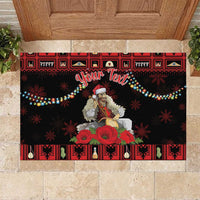 Personalized Albania Christmas Rubber Doormat Albanian Man Playing Lahuta With Red Poppy - Wonder Print Shop