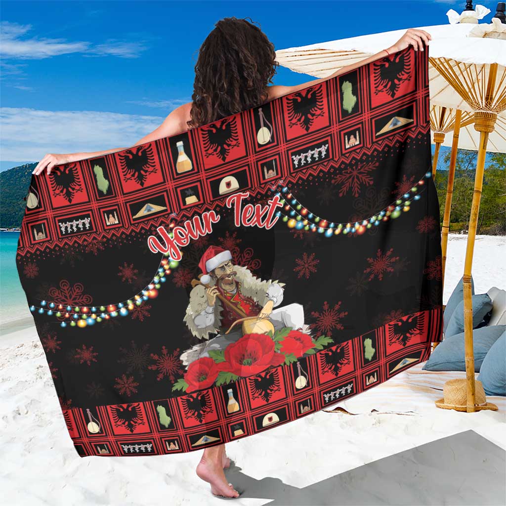 Personalized Albania Christmas Sarong Albanian Man Playing Lahuta With Red Poppy - Wonder Print Shop
