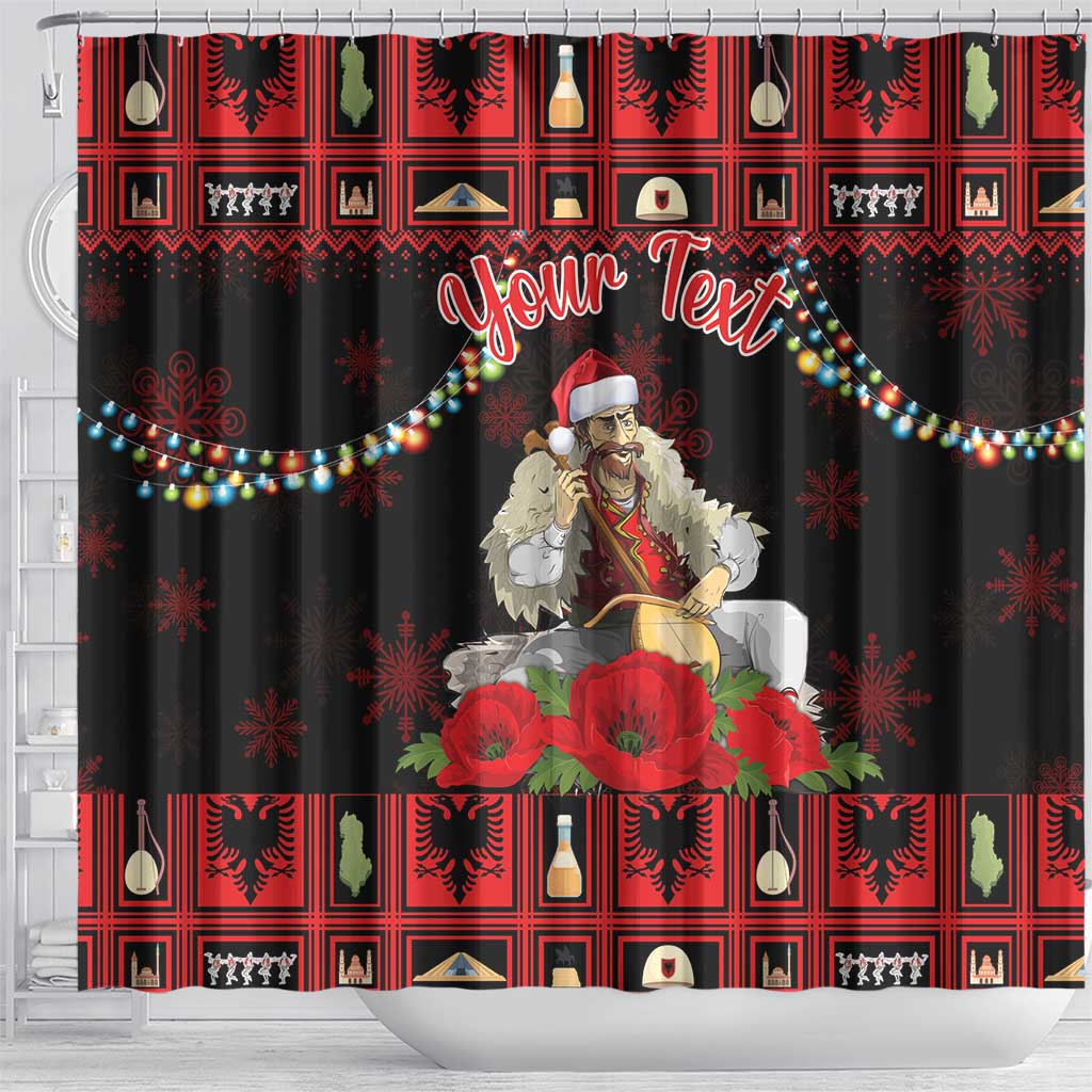 Personalized Albania Christmas Shower Curtain Albanian Man Playing Lahuta With Red Poppy