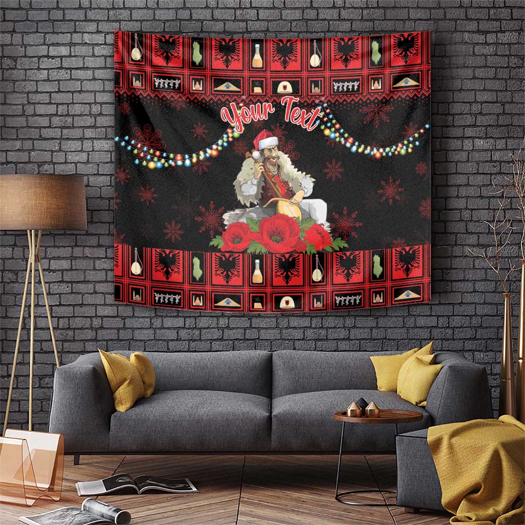 Personalized Albania Christmas Tapestry Albanian Man Playing Lahuta With Red Poppy - Wonder Print Shop