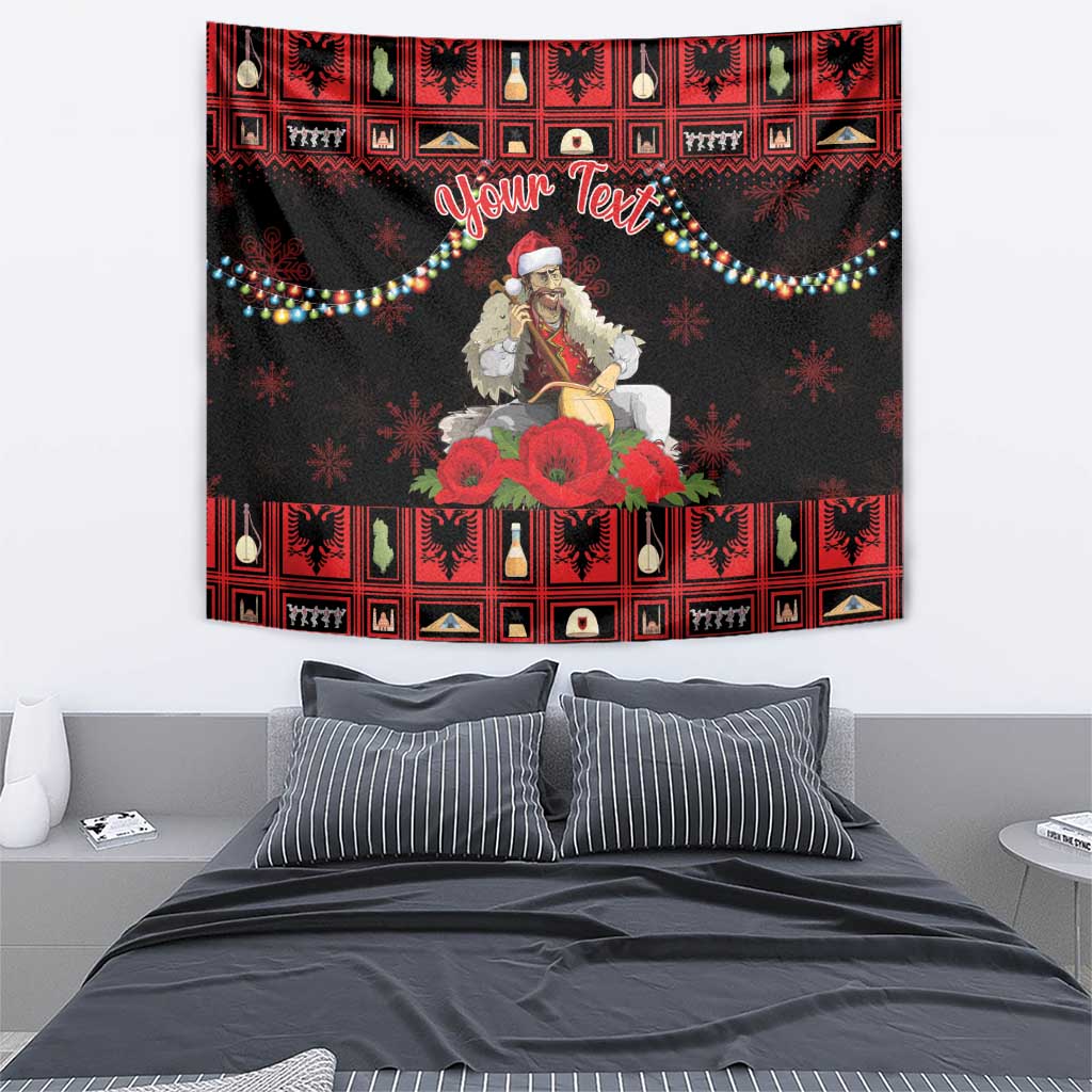 Personalized Albania Christmas Tapestry Albanian Man Playing Lahuta With Red Poppy - Wonder Print Shop