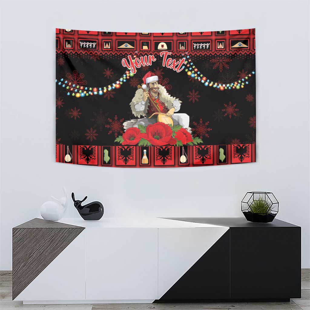 Personalized Albania Christmas Tapestry Albanian Man Playing Lahuta With Red Poppy - Wonder Print Shop