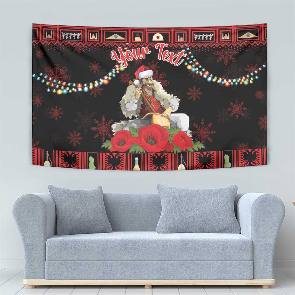 Personalized Albania Christmas Tapestry Albanian Man Playing Lahuta With Red Poppy - Wonder Print Shop