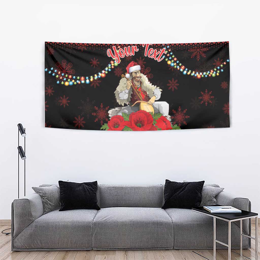 Personalized Albania Christmas Tapestry Albanian Man Playing Lahuta With Red Poppy - Wonder Print Shop