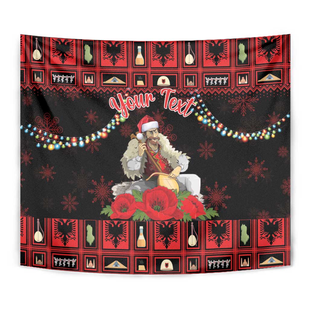 Personalized Albania Christmas Tapestry Albanian Man Playing Lahuta With Red Poppy - Wonder Print Shop