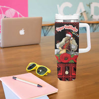 Personalized Albania Christmas Tumbler With Handle Albanian Man Playing Lahuta With Red Poppy - Wonder Print Shop