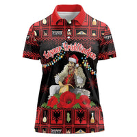 Personalized Albania Christmas Women Polo Shirt Albanian Man Playing Lahuta With Red Poppy - Wonder Print Shop