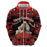 Personalized Albania Christmas Zip Hoodie Albanian Man Playing Lahuta With Red Poppy - Wonder Print Shop