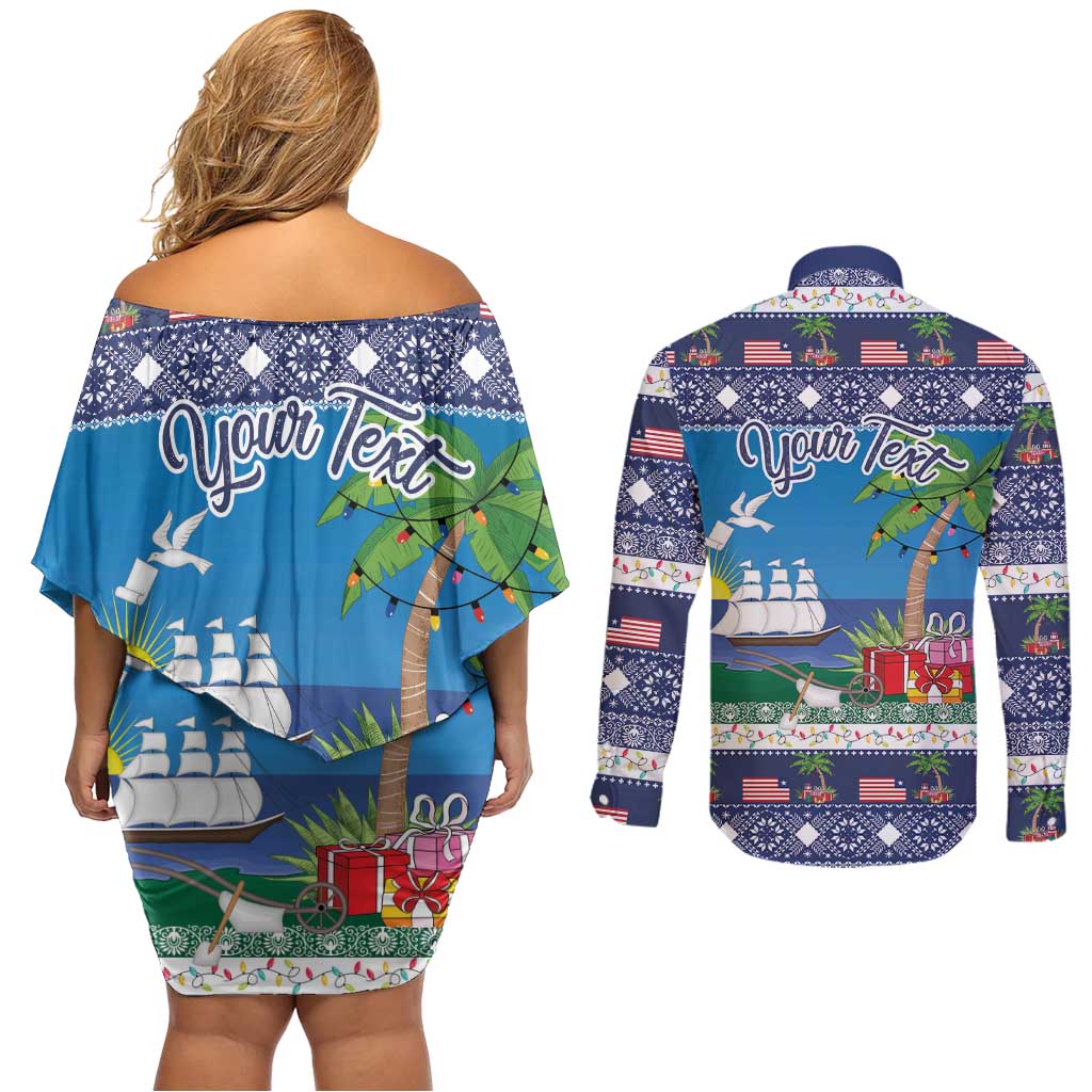 Personalized Liberia Christmas Couples Matching Off Shoulder Short Dress and Long Sleeve Button Shirt The Love of Liberty Brought Us Here - Wonder Print Shop