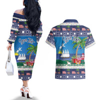 Personalized Liberia Christmas Couples Matching Off The Shoulder Long Sleeve Dress and Hawaiian Shirt The Love of Liberty Brought Us Here - Wonder Print Shop