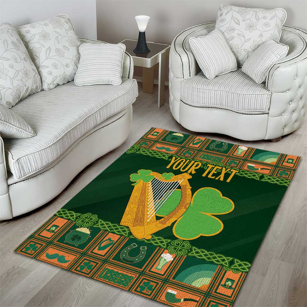 Personalized Ireland Christmas Area Rug Irish Harp With Lucky Shamrock - Wonder Print Shop