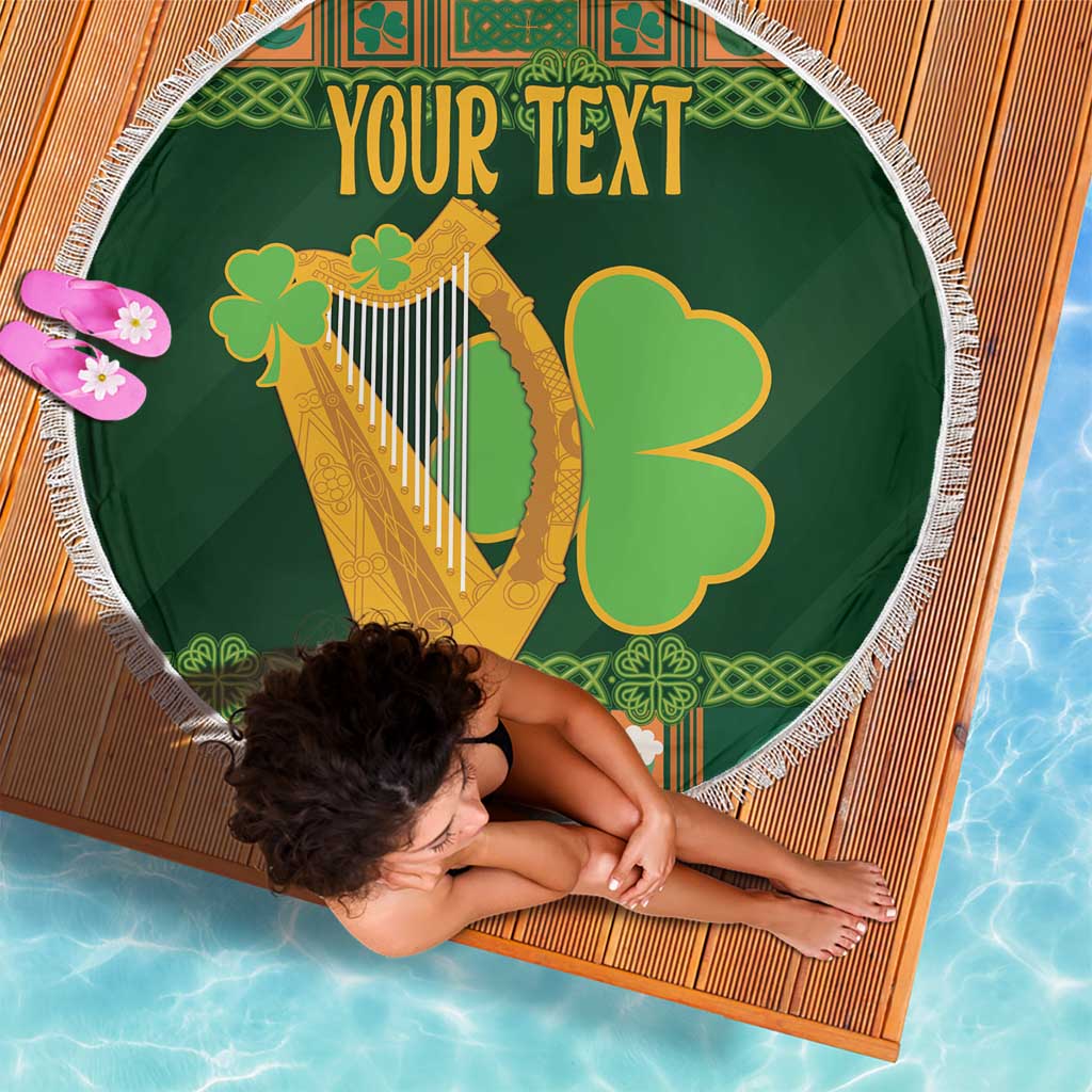 Personalized Ireland Christmas Beach Blanket Irish Harp With Lucky Shamrock - Wonder Print Shop