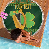 Personalized Ireland Christmas Beach Blanket Irish Harp With Lucky Shamrock - Wonder Print Shop