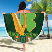 Personalized Ireland Christmas Beach Blanket Irish Harp With Lucky Shamrock - Wonder Print Shop
