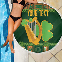 Personalized Ireland Christmas Beach Blanket Irish Harp With Lucky Shamrock - Wonder Print Shop