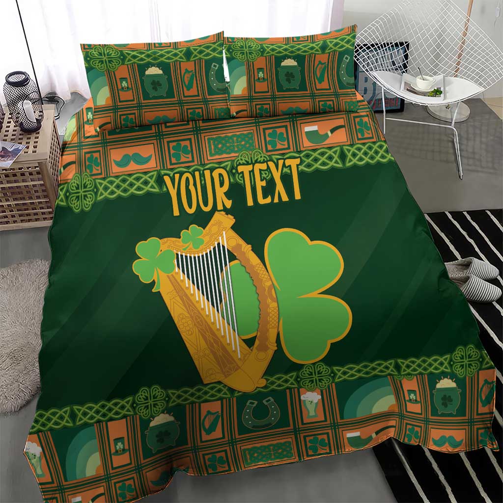 Personalized Ireland Christmas Bedding Set Irish Harp With Lucky Shamrock - Wonder Print Shop