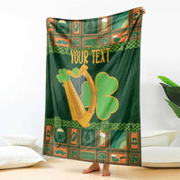 Personalized Ireland Christmas Blanket Irish Harp With Lucky Shamrock