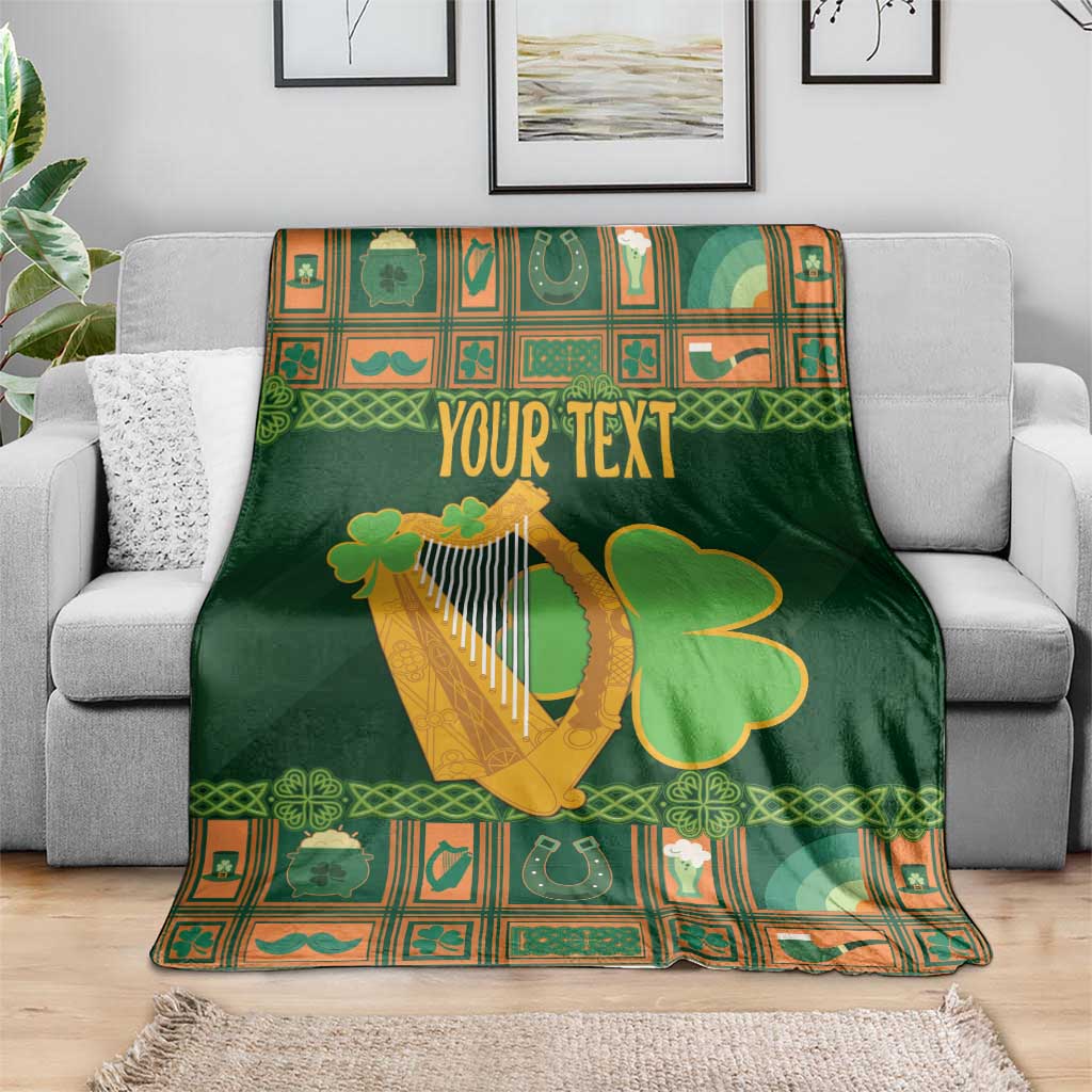 Personalized Ireland Christmas Blanket Irish Harp With Lucky Shamrock