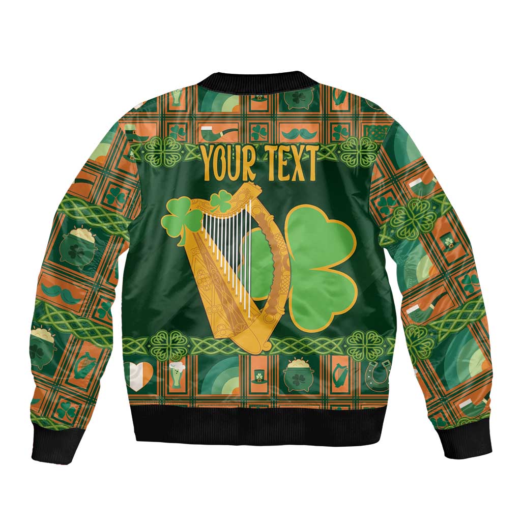 Personalized Ireland Christmas Bomber Jacket Irish Harp With Lucky Shamrock - Wonder Print Shop