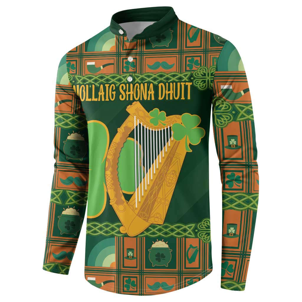 Personalized Ireland Christmas Button Sweatshirt Irish Harp With Lucky Shamrock - Wonder Print Shop