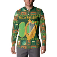 Personalized Ireland Christmas Button Sweatshirt Irish Harp With Lucky Shamrock - Wonder Print Shop