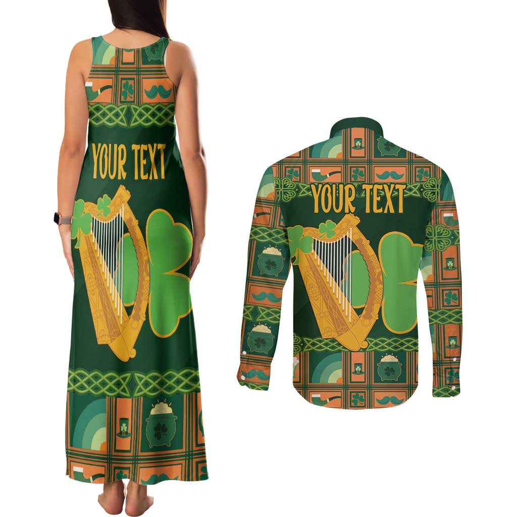 Personalized Ireland Christmas Couples Matching Tank Maxi Dress and Long Sleeve Button Shirt Irish Harp With Lucky Shamrock - Wonder Print Shop
