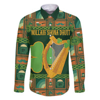 Personalized Ireland Christmas Family Matching Long Sleeve Bodycon Dress and Hawaiian Shirt Irish Harp With Lucky Shamrock - Wonder Print Shop